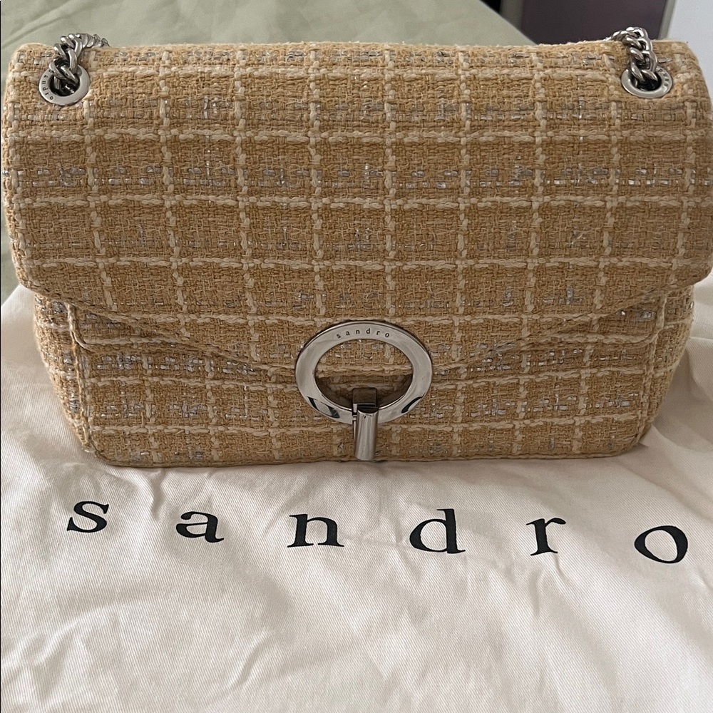 Sandro Beige Tweed Shoulder Bag